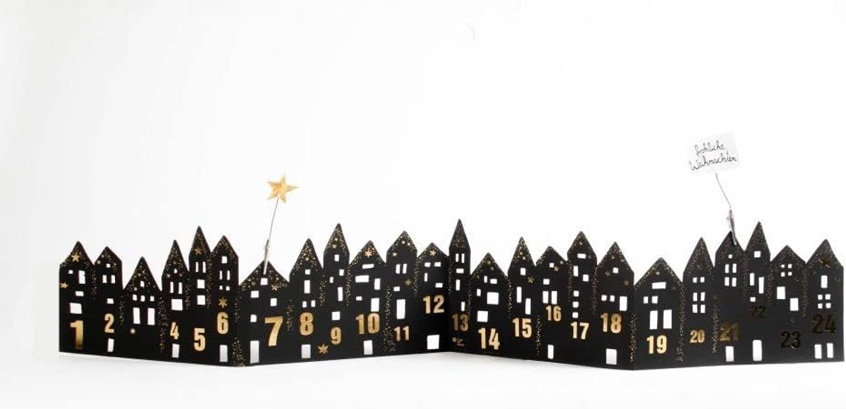 Adventsdorf silhouet - luxe zwarte kerststand - met sterrenclip - tel af naar kerst - ShopVlot