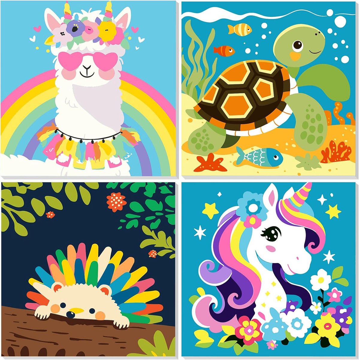 Schilderen op Nummer voor Kinderen - 4 Pack met Frame - Dierenthema - Creatieve Activiteit voor Thuis Decoratie - ShopVlot