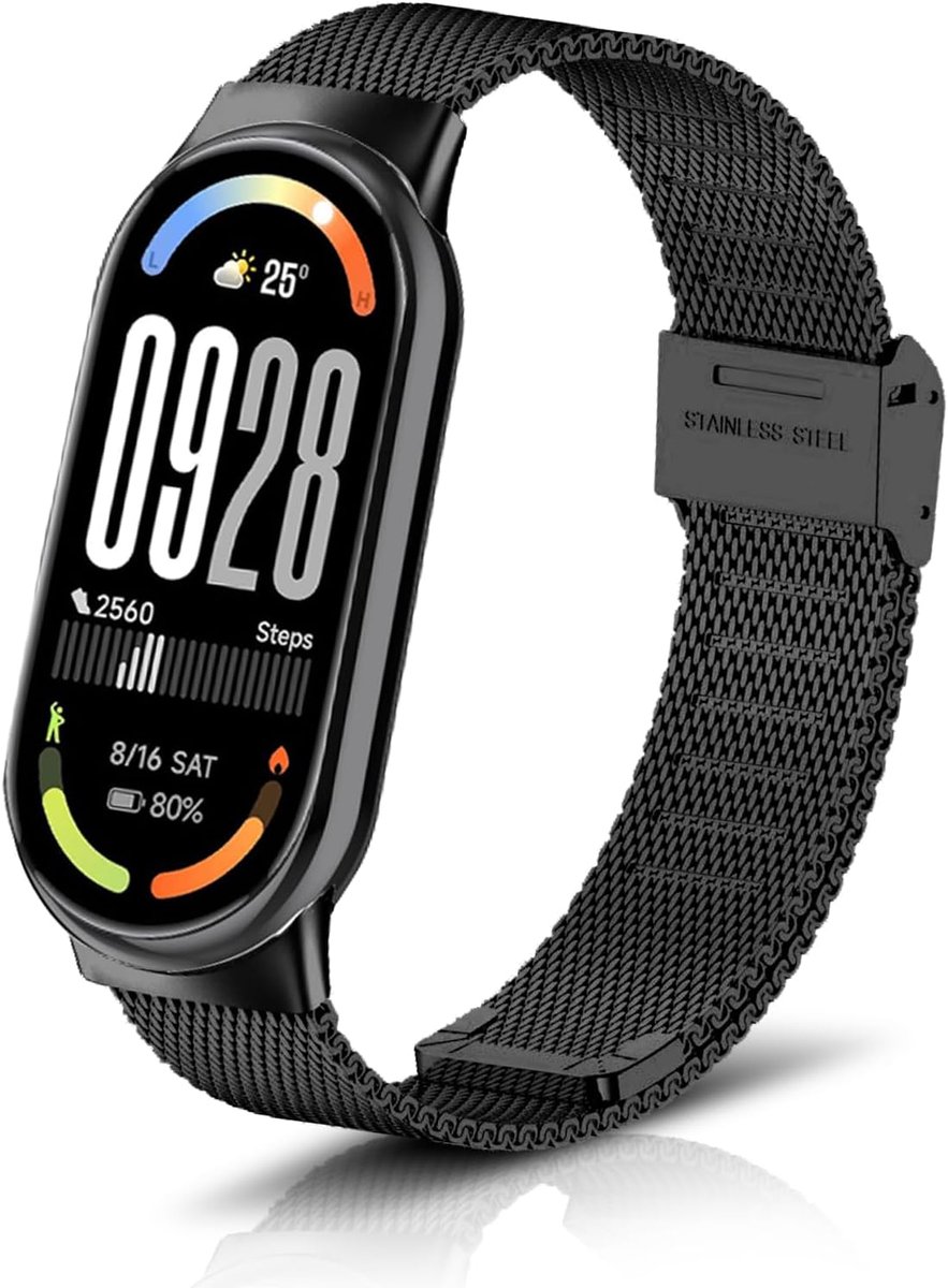 Horlogeband voor Xiaomi Smart Band 10/9/8 - geweven roestvrij staal - zwart - stijlvolle vervangband - ShopVlot