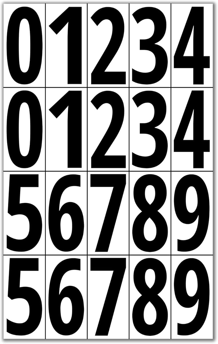 Nummerstickers 75 mm - zelfklevend - waterbestendig - ideaal voor buitengebruik - ShopVlot