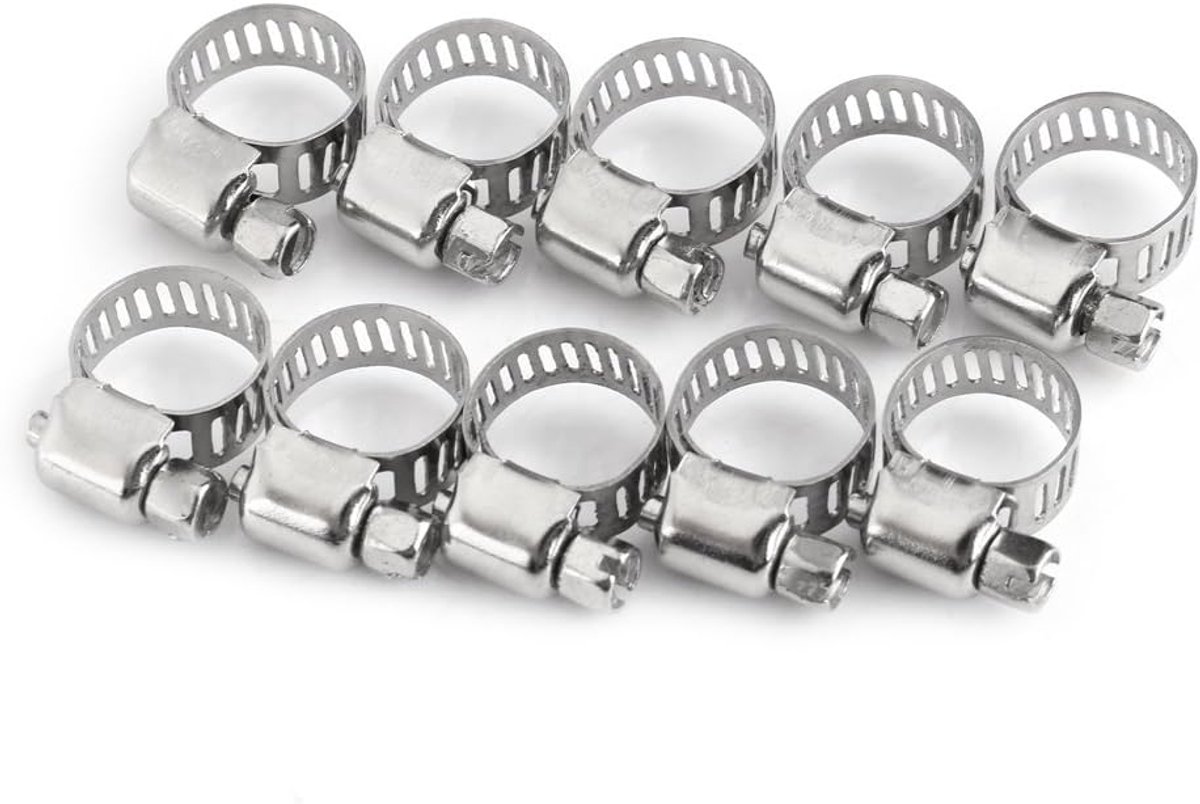 Hose clamps 10 stuks verstelbaar - roestvrij staal - voor bevestiging van slangen - ideaal voor zwembad en auto - ShopVlot