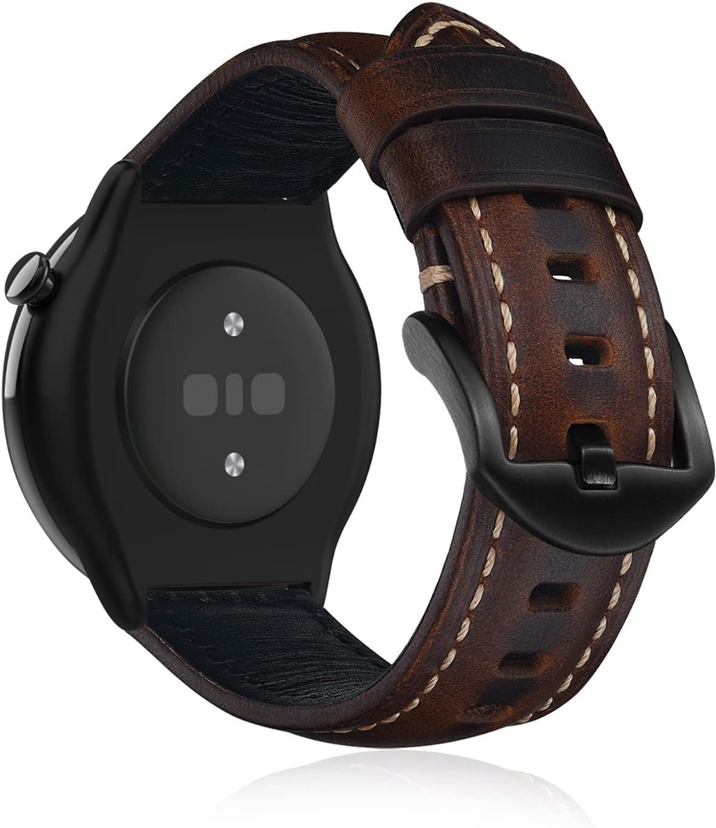 Leren Horlogeband 20mm - Donkerbruin - Vervangingsband voor Amazfit GTR Mini/GTS 4/Bip 3 - Comfortabel en stijlvol - ShopVlot