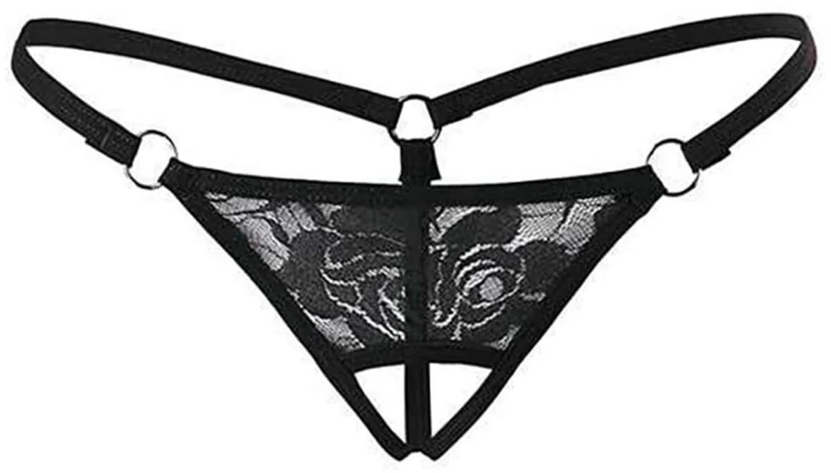 Zwart Kanten String Slip voor Dames - Kant Lingerie in Maat S t/m 3XL