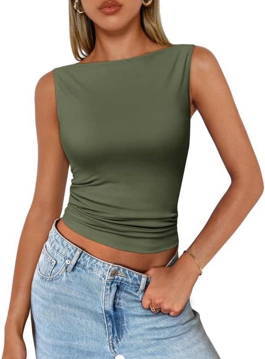 Tanktop dames zomer mouwloos - sexy slim fit - bootneck - elegant casual shirt - ShopVlot