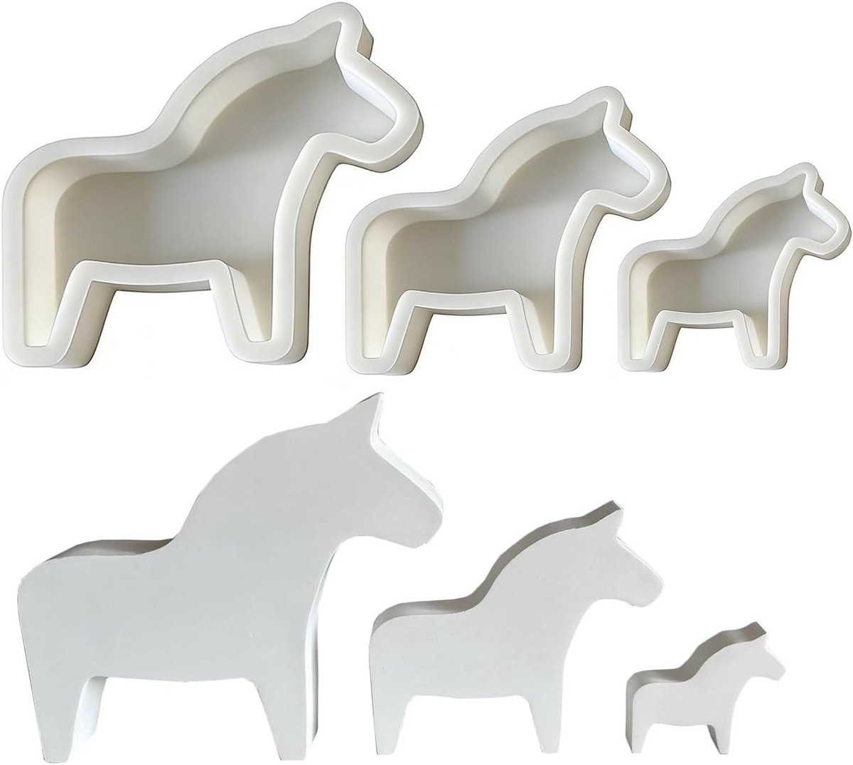 Set van 3 Paarden Gips Mallen voor Gieten, Siliconen Mallen voor Fondant, Cake Decoratie en Ambachten