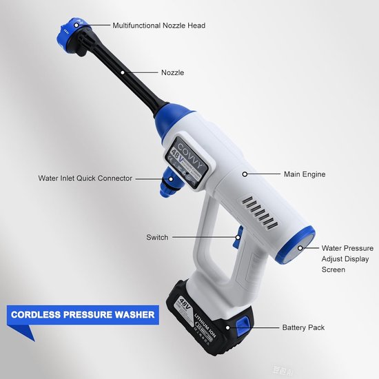 Draadloze hogedrukreiniger 725 PSI - 2 accu's - 10 m slang - ideaal voor auto- en tuinreiniging - ShopVlot — afbeelding 5