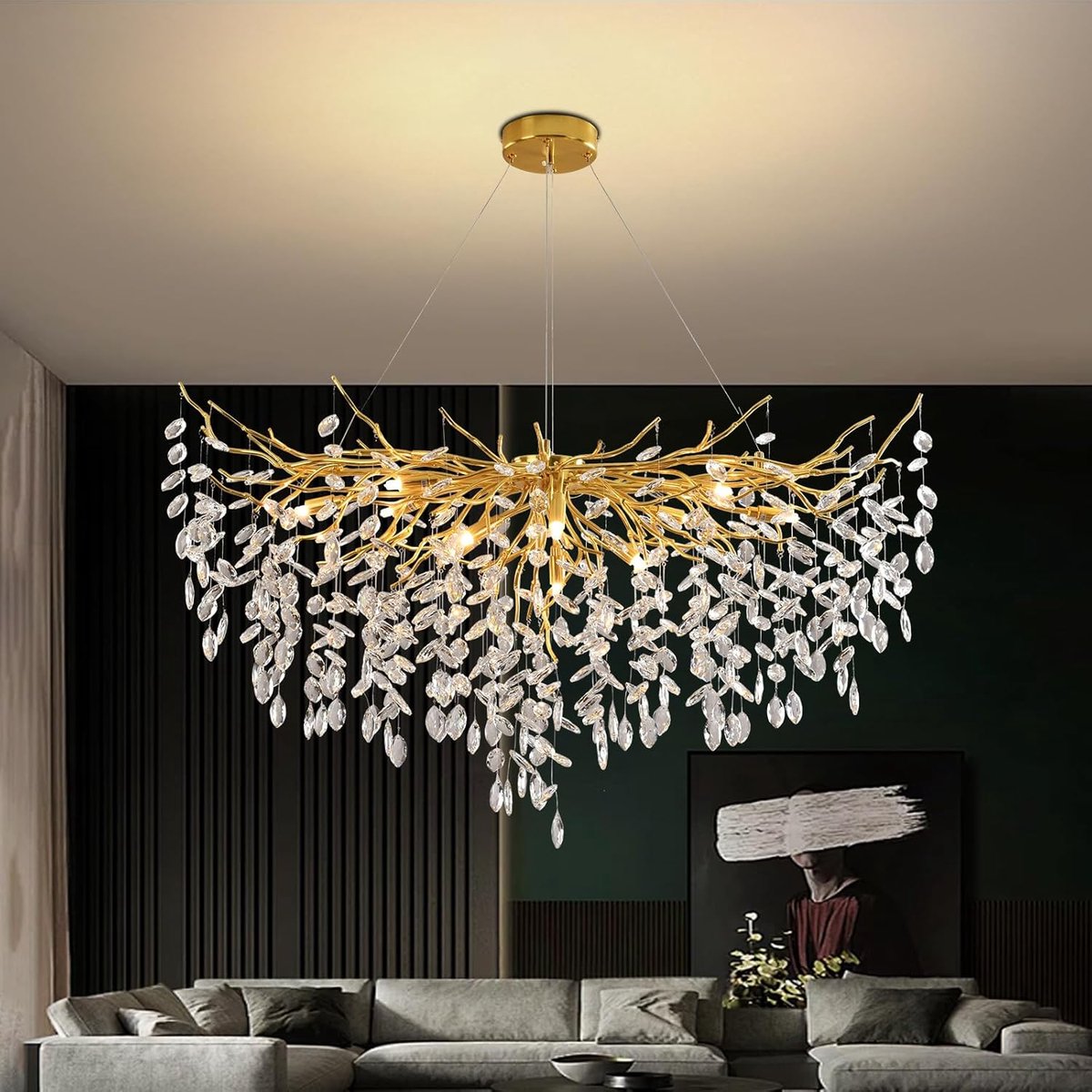 Kroonluchter Goud 120cm - Grote Luxe Kristallen Hanglamp - Artistiek Design - Perfect voor Eetkamer - ShopVlot
