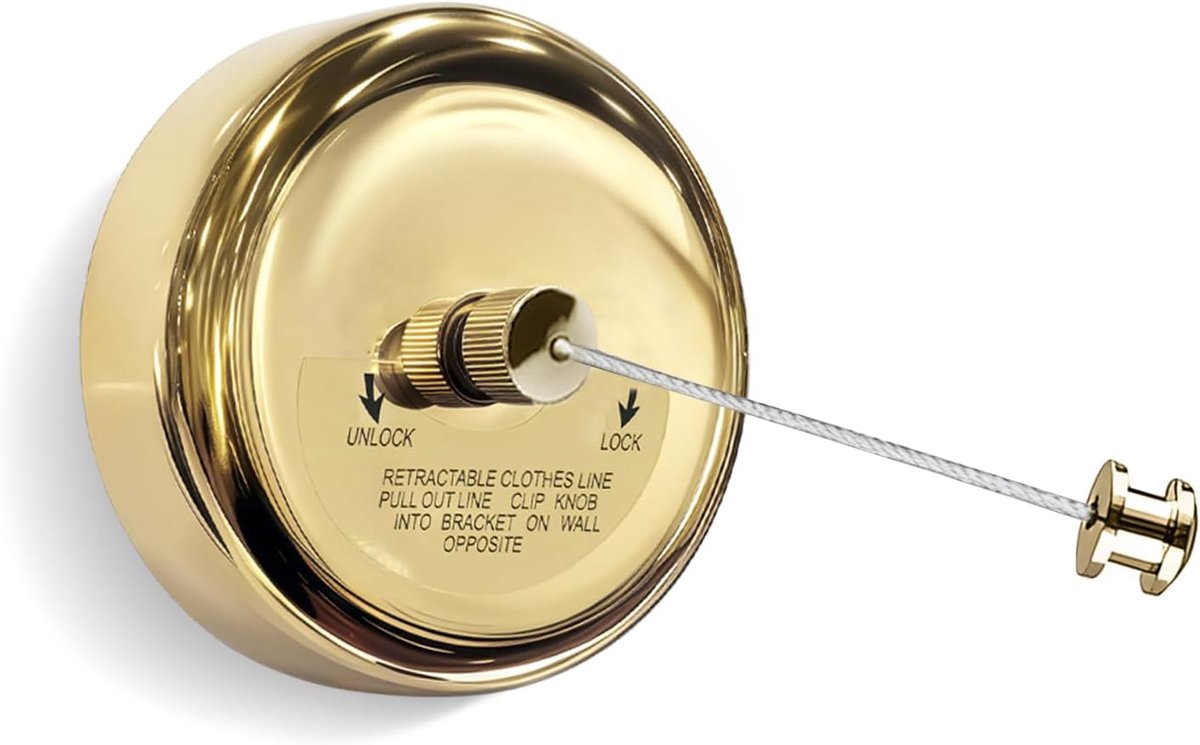 Intrekbare waslijn - roestvrij staal 304 - gouden afwerking - ideaal voor binnen en buiten - ShopVlot