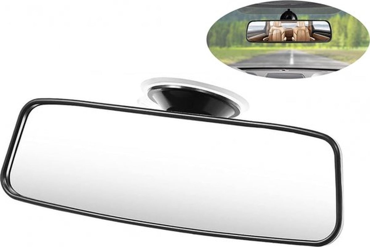 Achteruitkijkspiegel met zuignap - Achteruitkijk spiegel - Rijschool - 20 x 6 cm - Voor de Auto - Universele auto Panorama Achteruitkijkspiegel