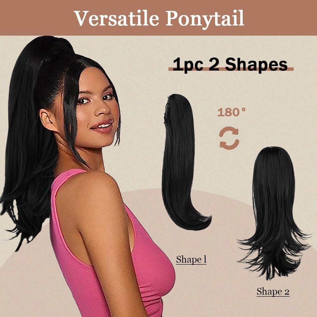 Haarstuk ponytail licht gekruld - zwart - elegant design - perfect voor dagelijks gebruik - ShopVlot