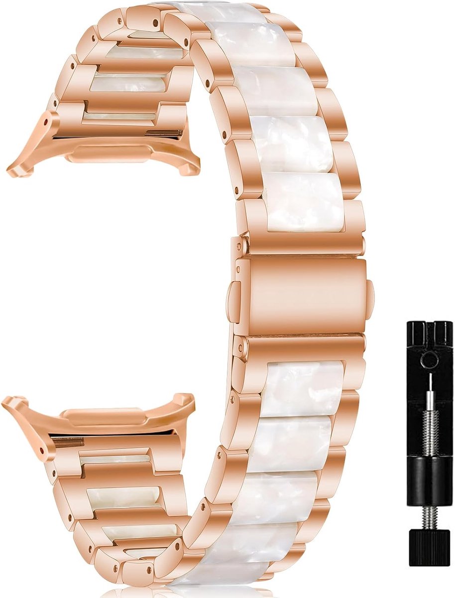 Horlogeband geschikt voor Samsung Galaxy Watch 8 40mm 44mm - lichtgewicht hars en metaal - roze wit - ShopVlot
