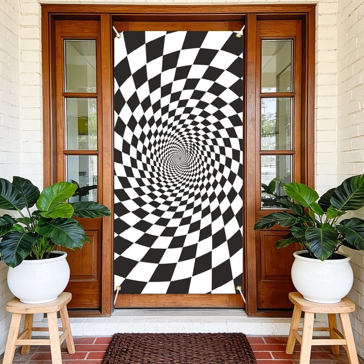 decohoes deur polyester 183 x 90 cm - zwart-witte wervelpatronen - decoratieve hoes - ideaal voor thuisfeest - ShopVlot