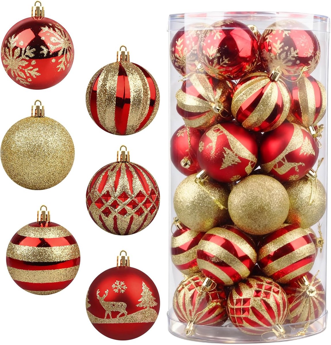 Kerstballen set 30 stuks - kunststof 6 cm - kleurrijke versiering - perfect voor je kerstboom - ShopVlot