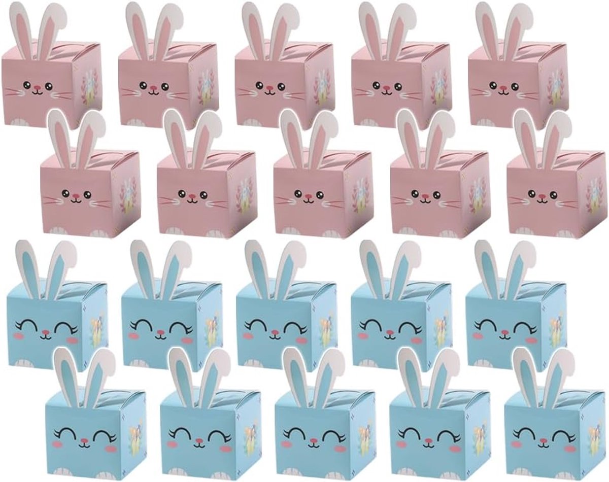 Geschenkdozen voor Pasen 20 stuks - 9 x 9 x 8 cm - roze en blauw - perfect voor cadeauverpakking - ShopVlot
