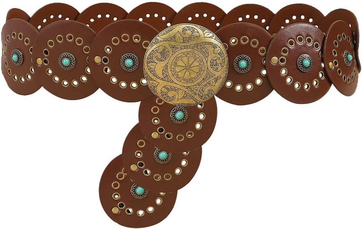 Disc riem vrouwen - brede ronde holle schijf - turquoise gesp - verstelbare modeaccessoire - ShopVlot