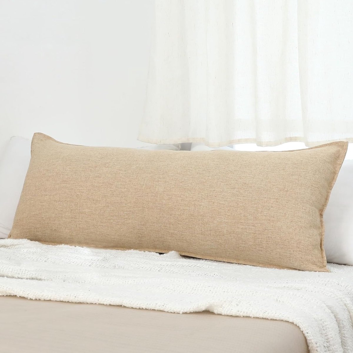 Cushion cover 35 x 90 cm - beige linnen - decoratief voor rustieke boho stijl - perfect voor woonkamer - ShopVlot