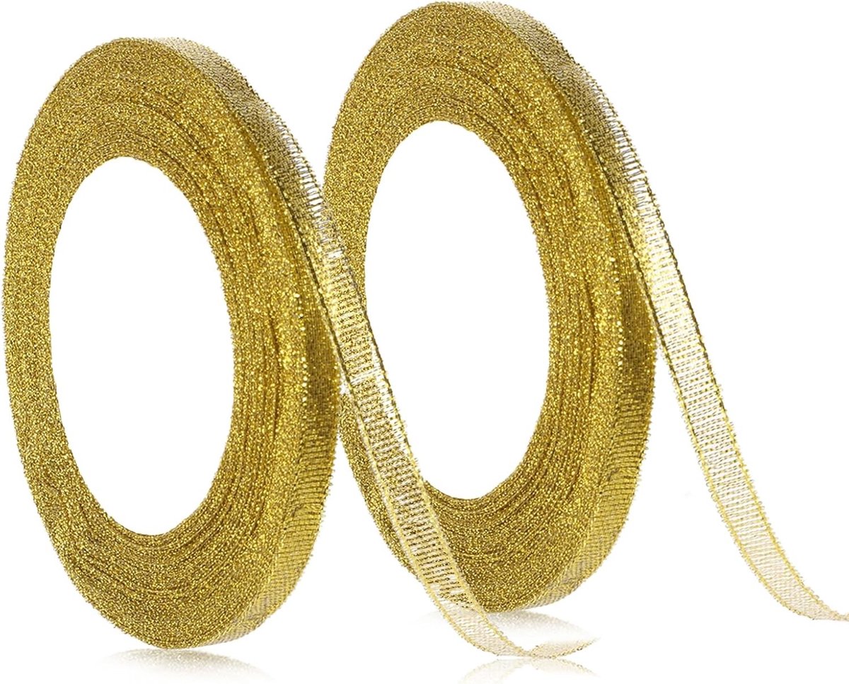 Gouden Glitterlinten voor Cadeauverpakking, Bruiloften, Ambachten en Feestdecoraties - Dubbelzijdig Satijnen Lint voor Kerst en Verjaardagen