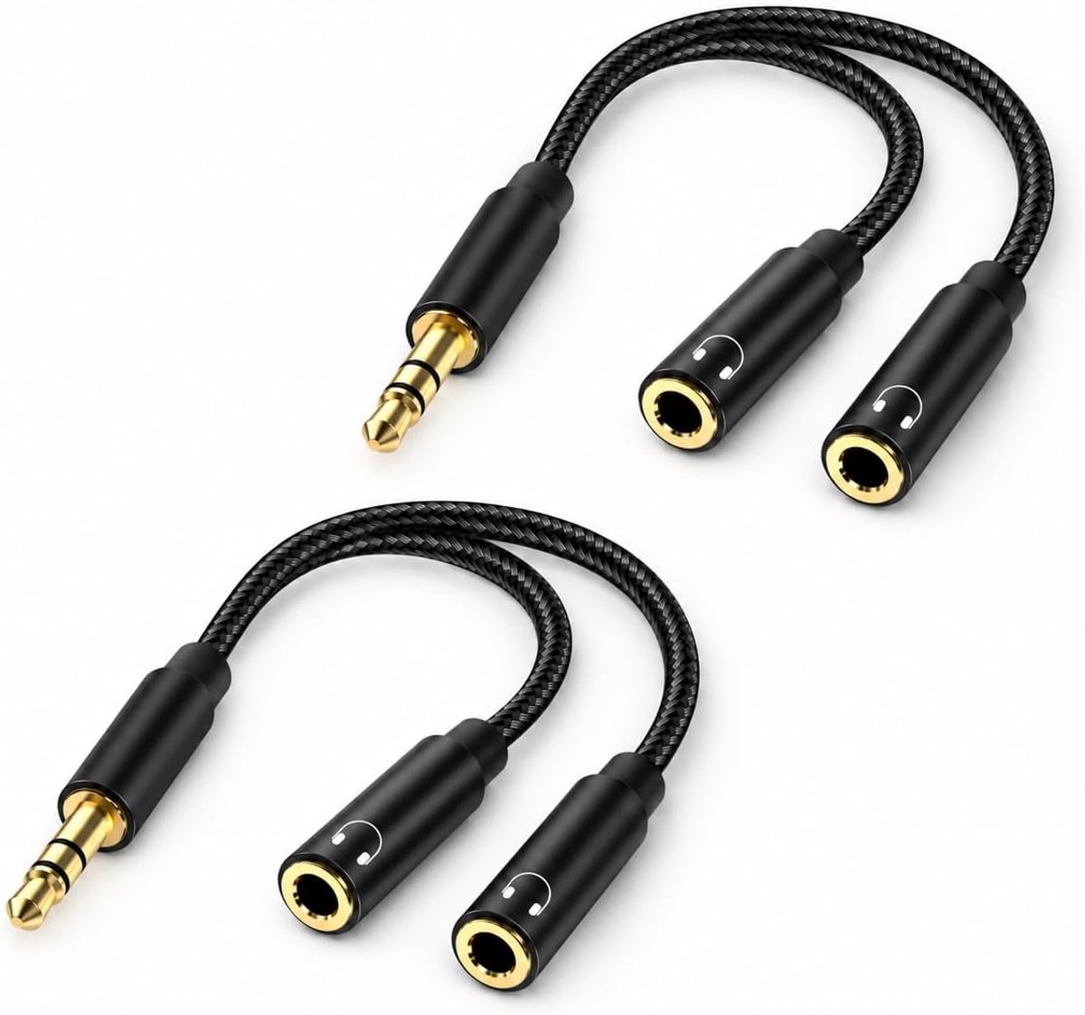 Audi Splitter Jack Y Aux Adapter - 2 stuks - 35 cm - Deel muziek met twee koptelefoons - ShopVlot