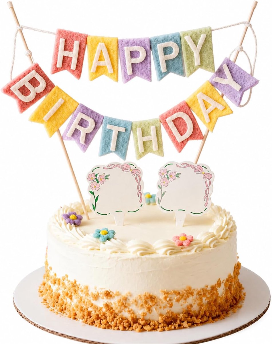 Cake topper Happy Birthday - Vilt - Kleurvol - Herbruikbare cakeversiering - ShopVlot