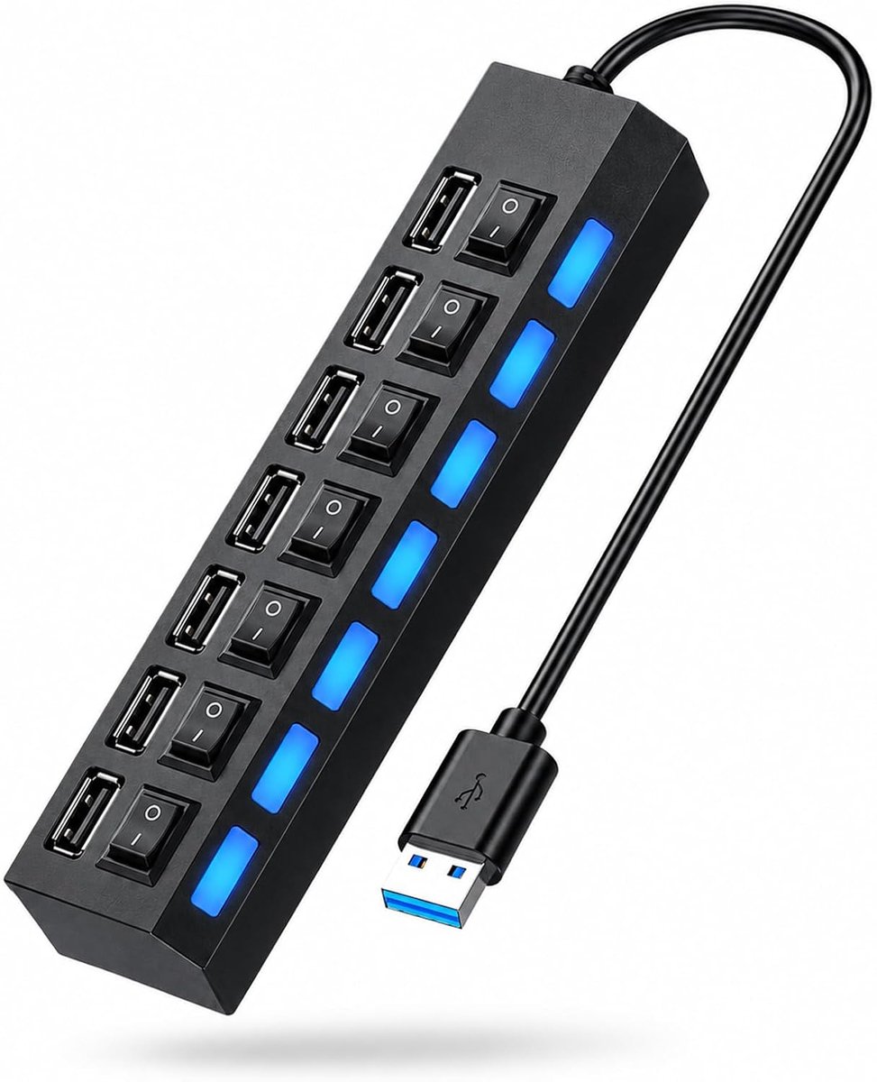 Powerstrip 7-in-1 met USB 3.0 - Multi-port uitbreiding - Onafhankelijke schakelaars - Ideaal voor PC en laptop - ShopVlot