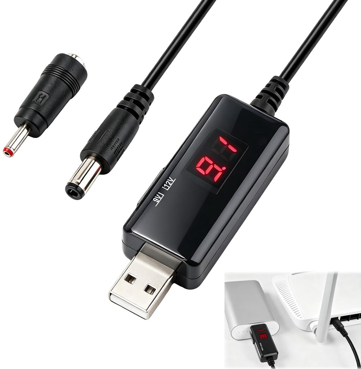 USB step up converterkabel 5 V naar 9 V/12 V - met schakelaar en led-display - DC Boost-converter - ShopVlot