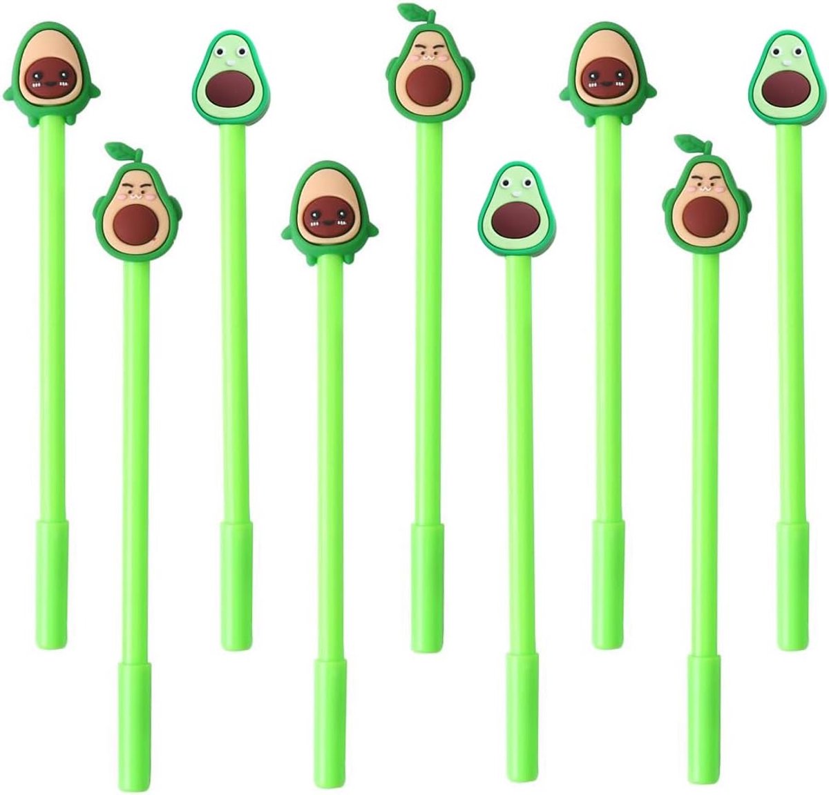SnelShoppen - 9 Stuks Avocado Gelpen - Schattige Fruit Gelpen met Fijne Punt 0,5mm - Perfect voor School, Kantoor en Creatieve Projecten - Groene Kleu