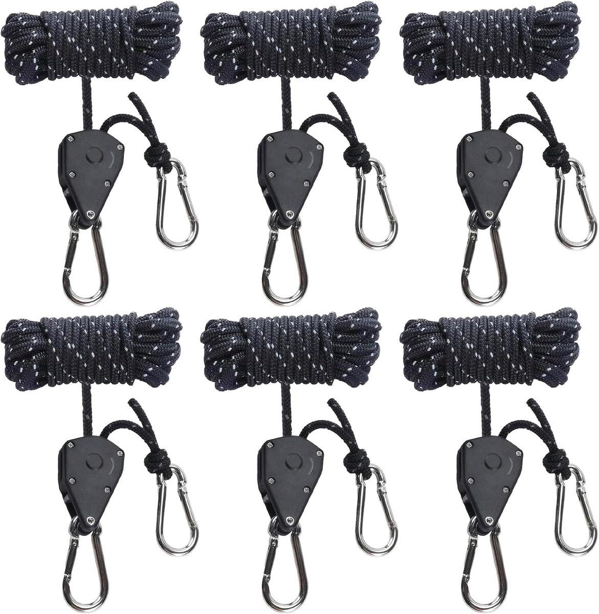 Kabelratel met haken 6 stuks - 1/8 inch, 4 mm - Reflecterende spanlijnen - Ideaal voor kamperen - ShopVlot