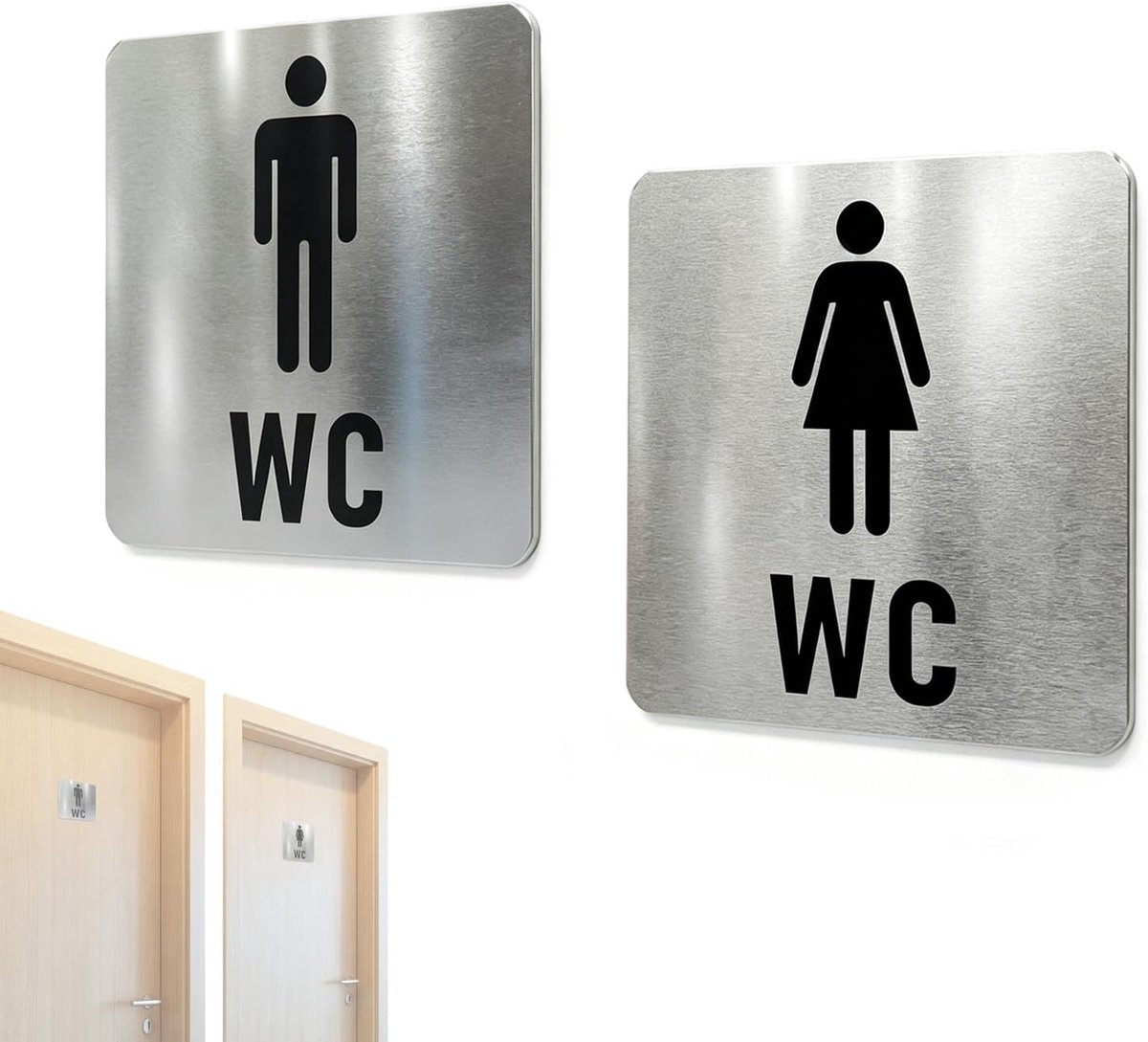 Zelfklevend wc-bordje 2 stuks - roestvrij staal - kras- en vuilbestendig - ideaal voor gasten - ShopVlot