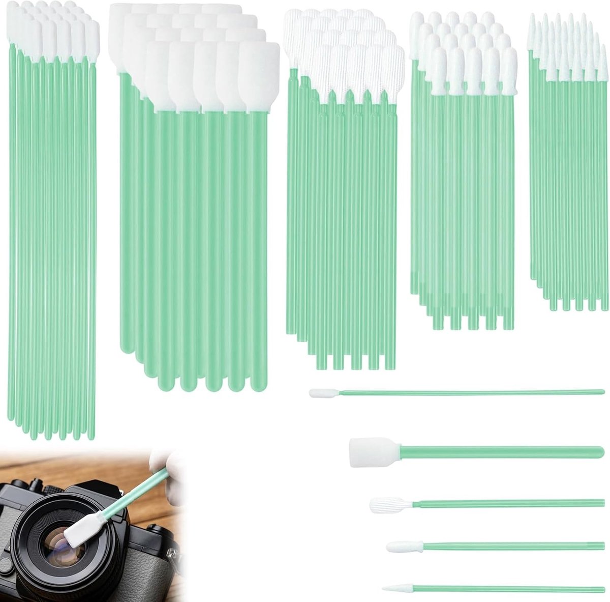 Lange wattenstaafjes voor nauwkeurige reiniging, make-up correcties en medische toepassingen - 100 stuks met vijf puntvormen