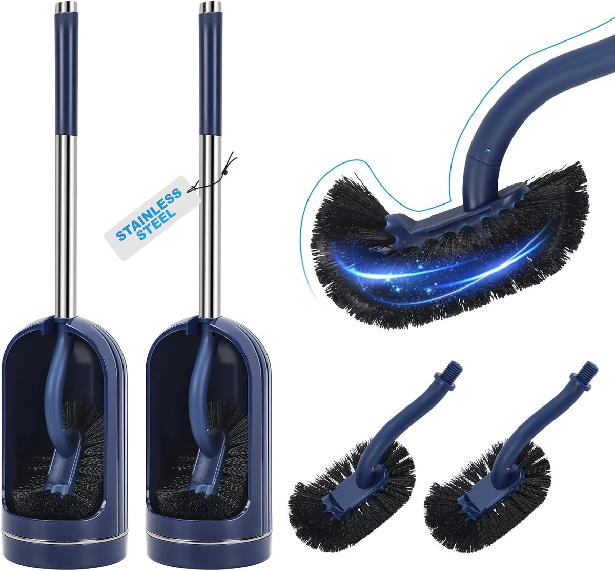 Toiletborstelset 2-delig - marineblauw - stijlvolle houder - effectief reinigen - ShopVlot