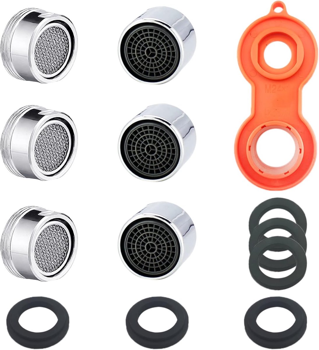 Kraanfilter set 6 stuks - M24 en M22 koperfilters - inclusief sleutel en afdichtringen - voor optimale waterkwaliteit - ShopVlot