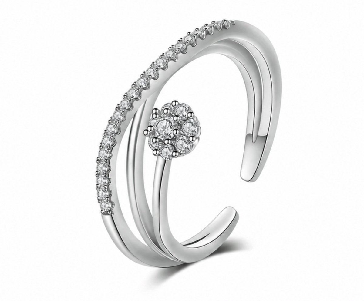 Verstelbare ring - Zilverkleurig - Verguld - Dames Ring met zirkonia - Roestvrijstalen Ringen - Sieraden – Cadeau tip – Hip - Trendy