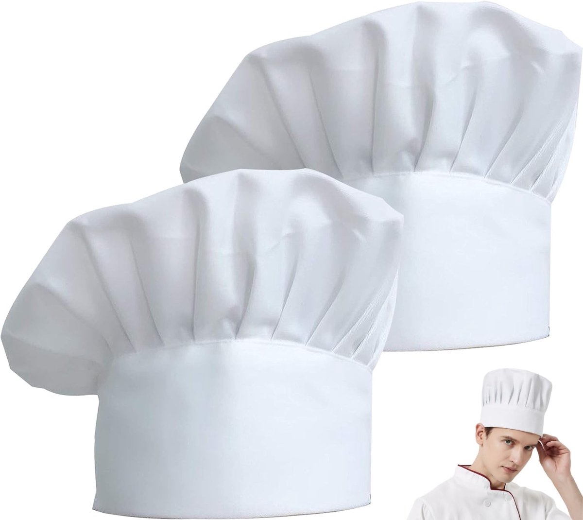 Chefshat 2 Stuks - Elastisch Verstelbaar - Professionele Chef Hat voor Volwassenen - Ideaal voor Thuis en Horeca - ShopVlot