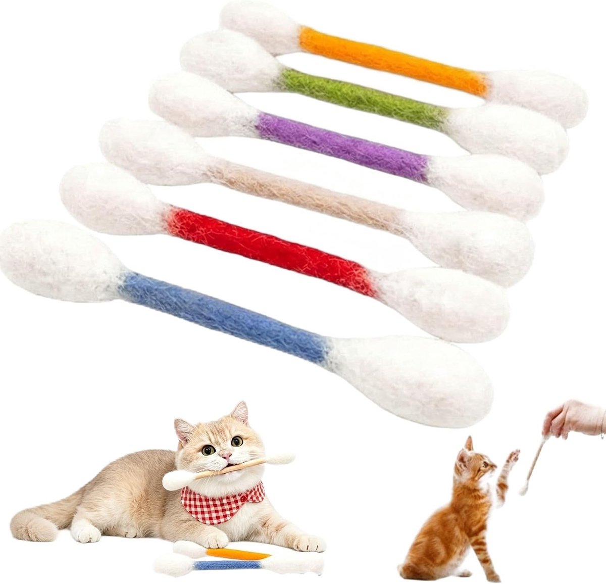 Kattenspeelgoed wattenstaafjes 6 stuks - enorme maat - met kattenkruiden - interactief jagen en kauwen - ShopVlot