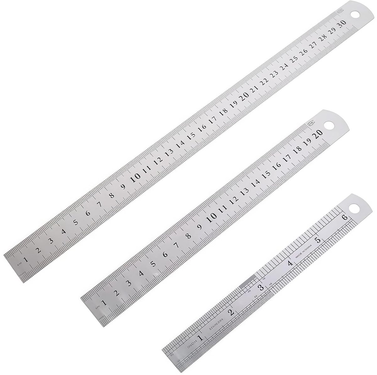 Metalen liniaal set 15 cm 20 cm 30 cm - RVS - Dubbelzijdige schaal - Perfect voor school en kantoor - ShopVlot