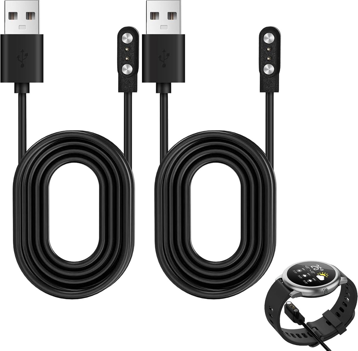 Magnetische smartwatch-oplaadkabel 60 cm - 2-polige USB-kabel - universele compatibiliteit - ShopVlot