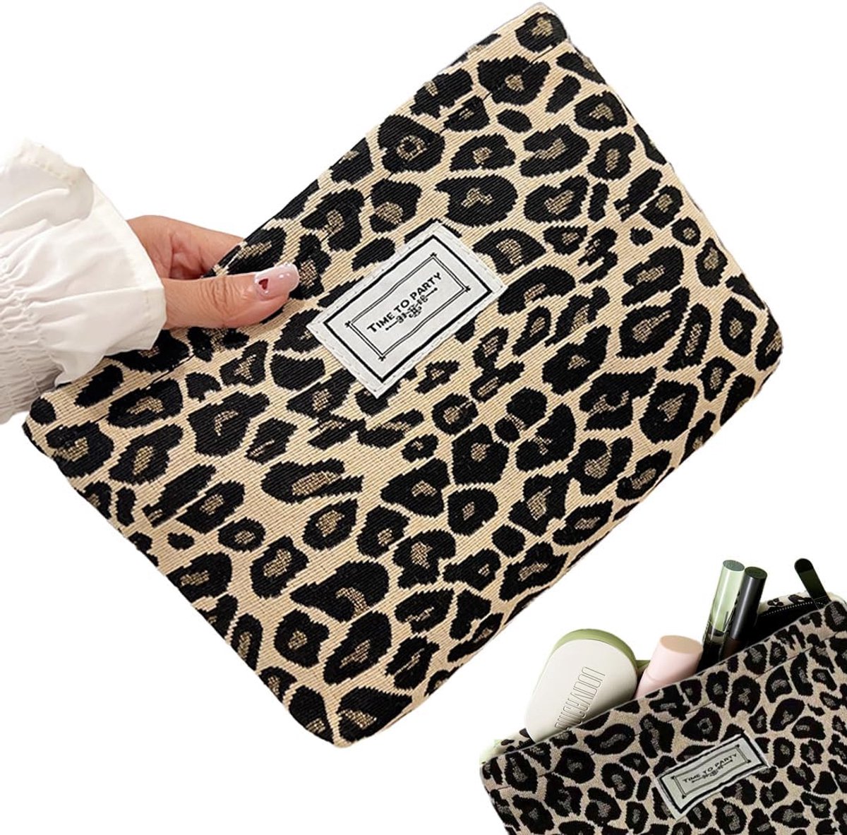 Cosmetica tas met rits 26 x 17 cm - nylon - leopard patroon - ideaal voor reizen - ShopVlot