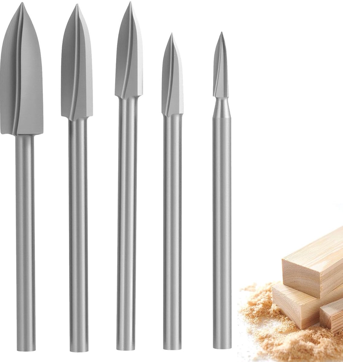 Houtsnijgereedschapsset 5 stuks - HSS graveergereedschap 3 mm schacht - hogesnelheidsstaal - ideaal voor houtsnijwerk - ShopVlot