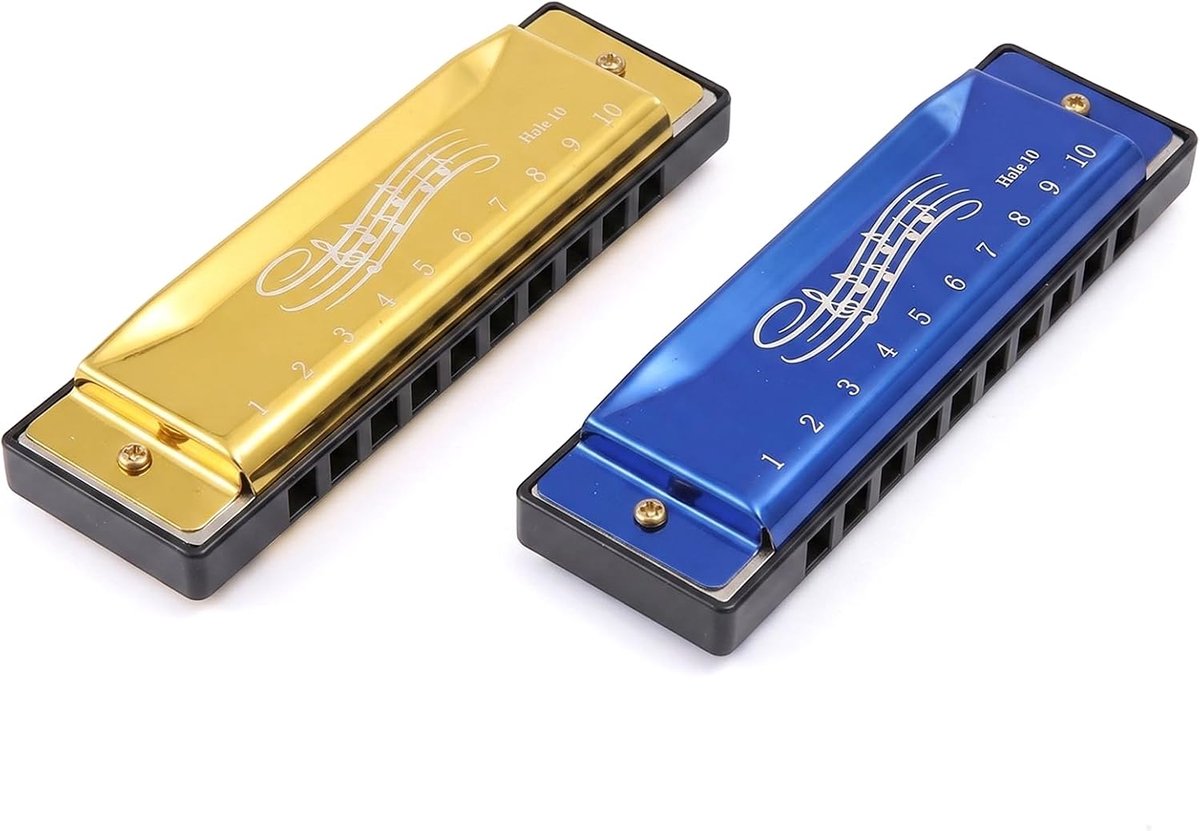 Mondharmonica set 2 stuks - 10 gaten C-majeur - metaal en ABS - perfect voor beginners - ShopVlot