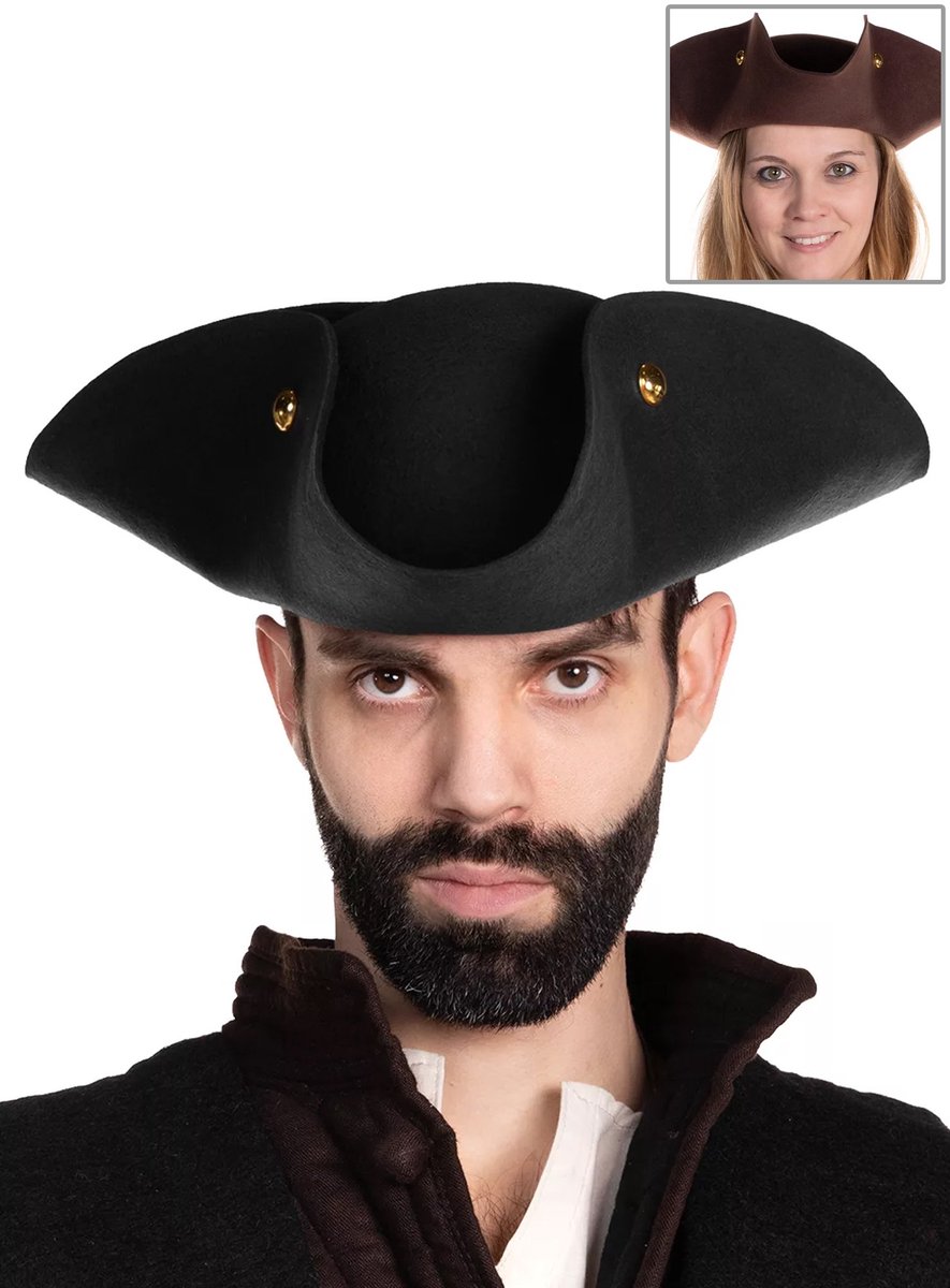 Piratenhoed driesteek van wolvilt - Henry - Carnaval Vampier Heksen Mantel Halloween