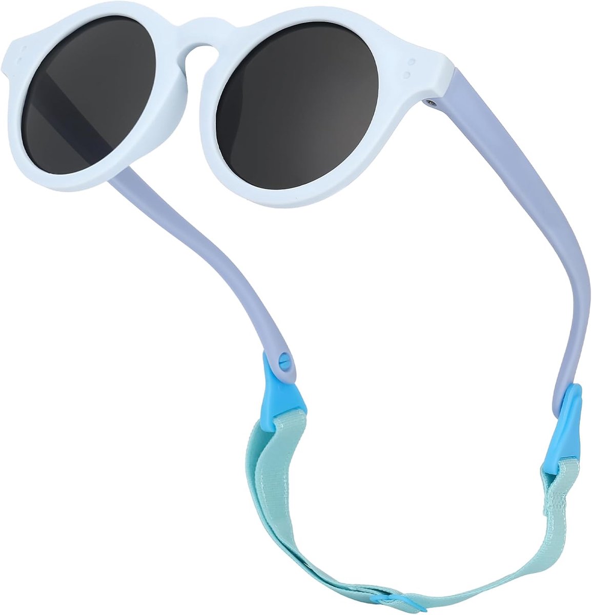 0-36 Months Polarised Baby Sunglasses with Strap Adjustable Silicone Round Frame UV Protection for Toddlers 0-3 Years - ShopVlot