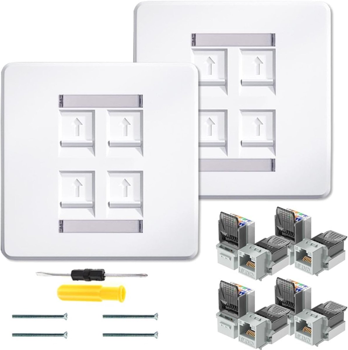RJ45 Socket Ethernet Faceplate 4 Port CAT6A RJ45 Socket Wall Plate Quad Ethernet Wall Shock Cable Network Box, with - ShopVlot