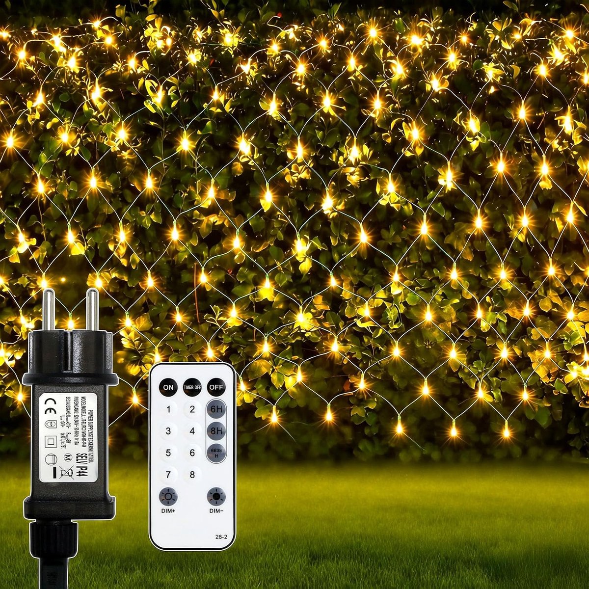 LED lichtnet 3x2m, 200 LED lichtketting 8 modi, warm wit - Lichtsnoer net met stekker, met timerfunctie - ShopVlot