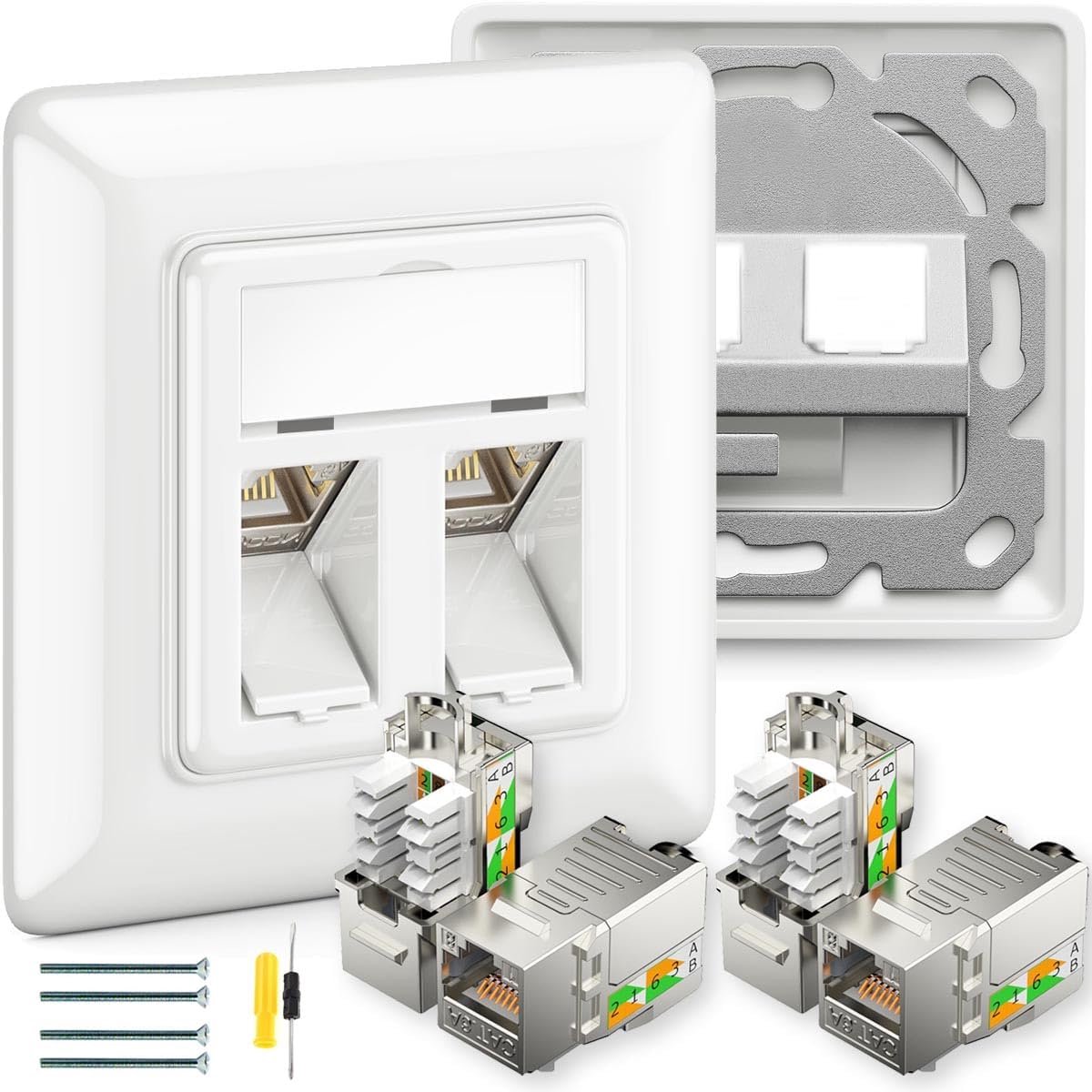 2PC 2 Port CAT 7 Network Dose Unterputz+4X CAT7 Keystone RJ45 Modul CAT7 Universal Network Dose LAN Ethernet Keystone - ShopVlot
