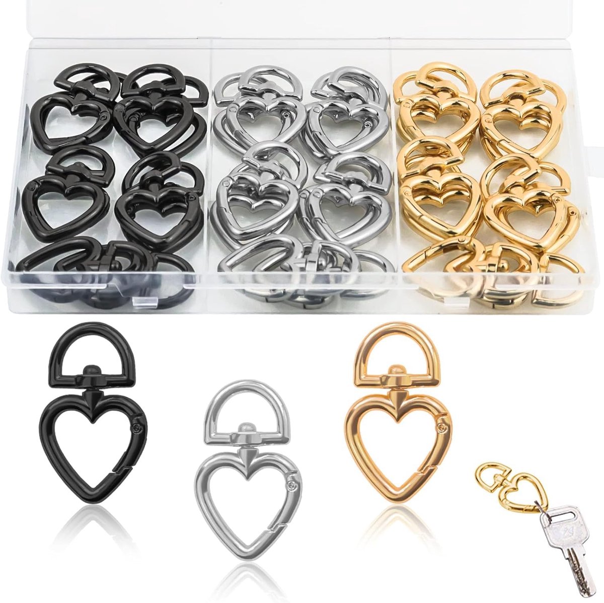 30pcs Heart Shaped Key Chains, Carabiner Key Ring Heart Rotating Carabiner for Backpack Shoulder Straps, DIY Jewelry - ShopVlot