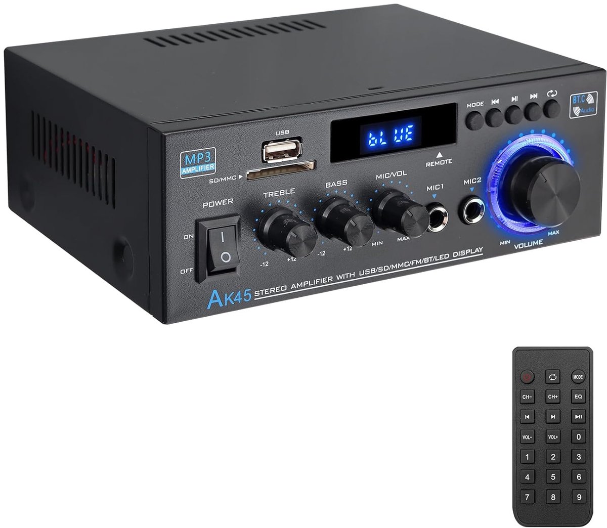 PROZOR Verstärker HiFi Digitaler Audio Verstärker Audio Power Stereo Verstärker AK-45 Receiver Bluetooth 5.0 LCD - ShopVlot