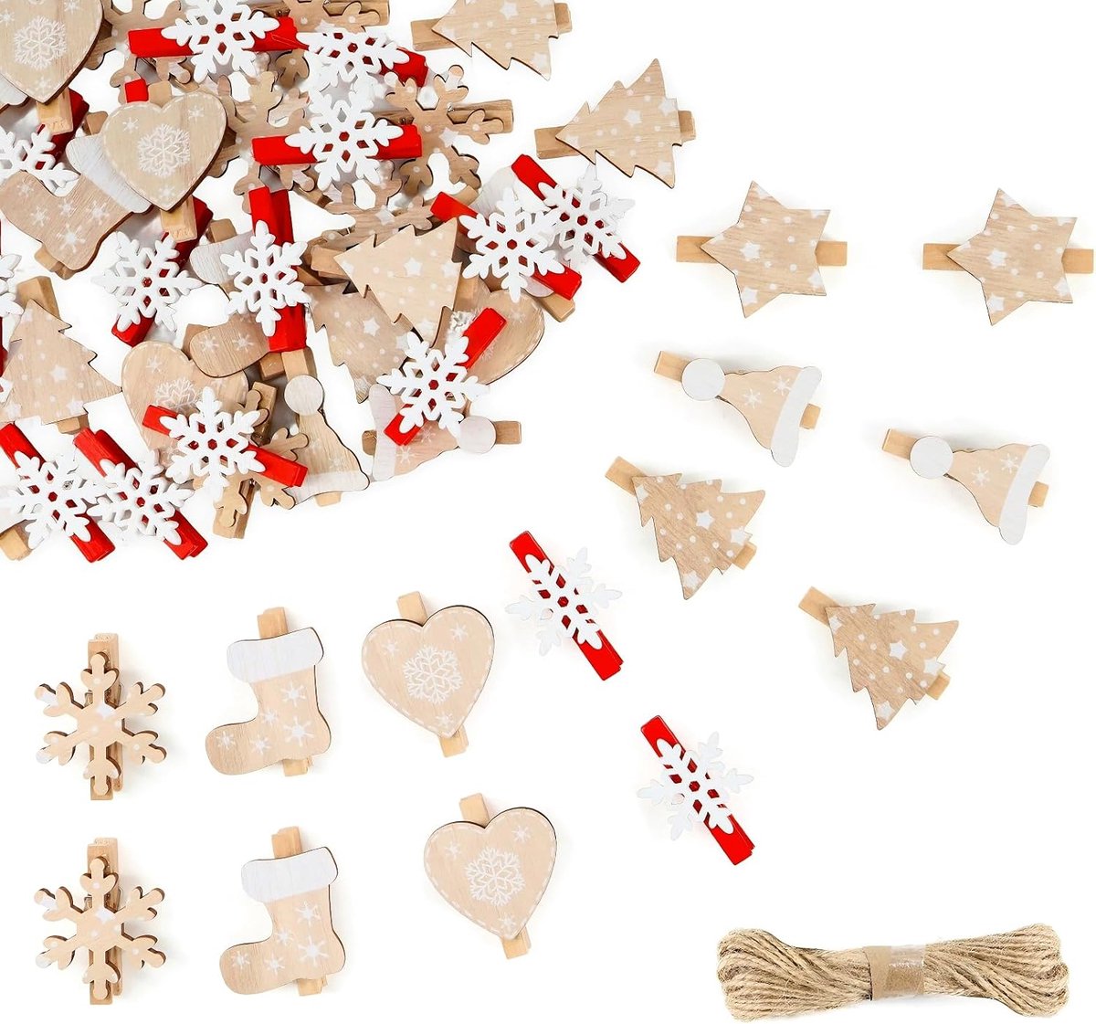 lafo 71 Pieces Wooden Christmas Clips Mini Decorative Clips for Photos and Advent Calendars Small Wooden Clothes Pegs - ShopVlot