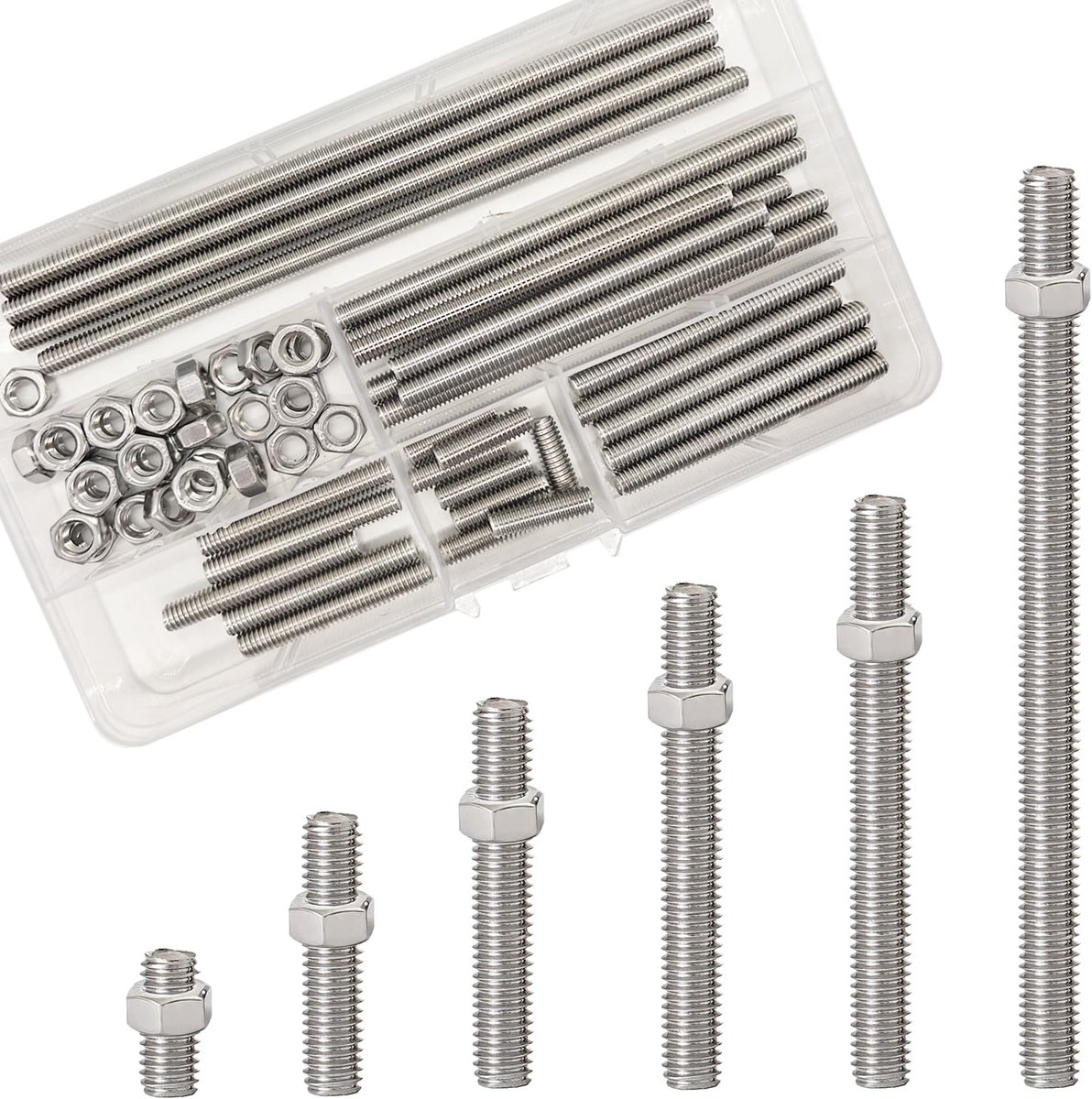 30 Sets (60 Pieces) Stainless Steel Full Twisted Bars with Nuts, M6 Round Solid Shaft Bars Lathe Rod Front Axles - ShopVlot