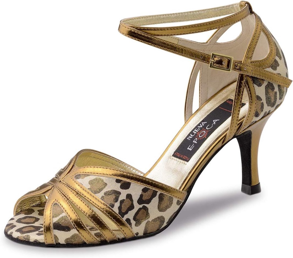 Ladies dance shoes Saskia - leather leopard/antique - normal width - 8 cm stiletto heel - Made in Italy - ShopVlot