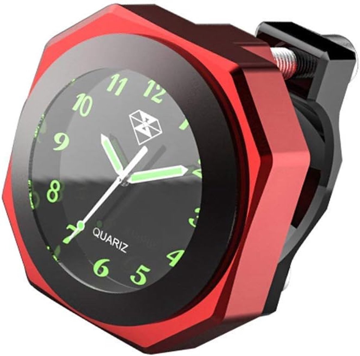 Motorcycle Handlebar Mount Night Luminous Thermometer Clock Luminous Alloy Temperature Display Waterproof for Bike Red - ShopVlot